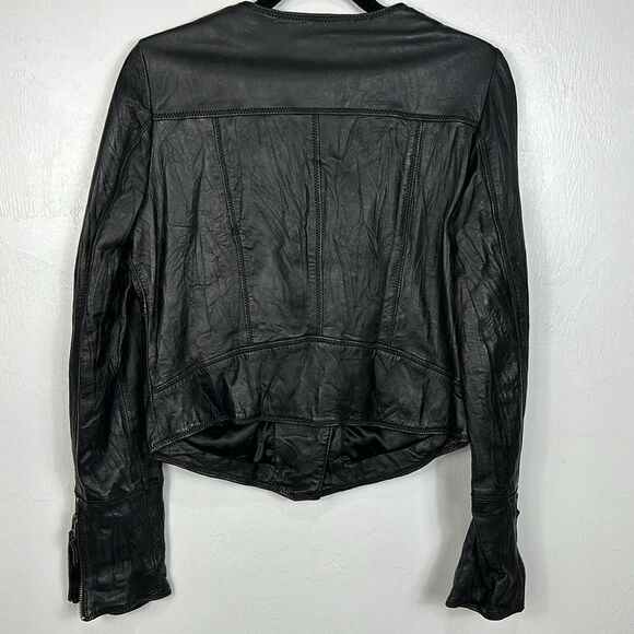 Saint Tropez Black Leather Asymmetrical Zip Jacket With Pockets Size M - Picture 4 of 11